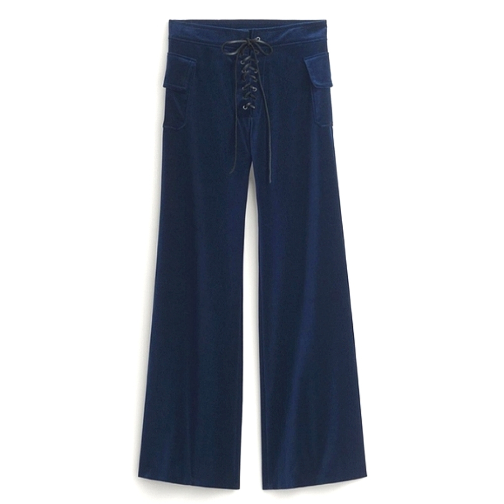 Zara Kate Moss Velvet Wide Pants Blue Size S